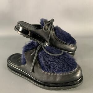 SACAI Size 8 Black Navy Leather Mules Loafers